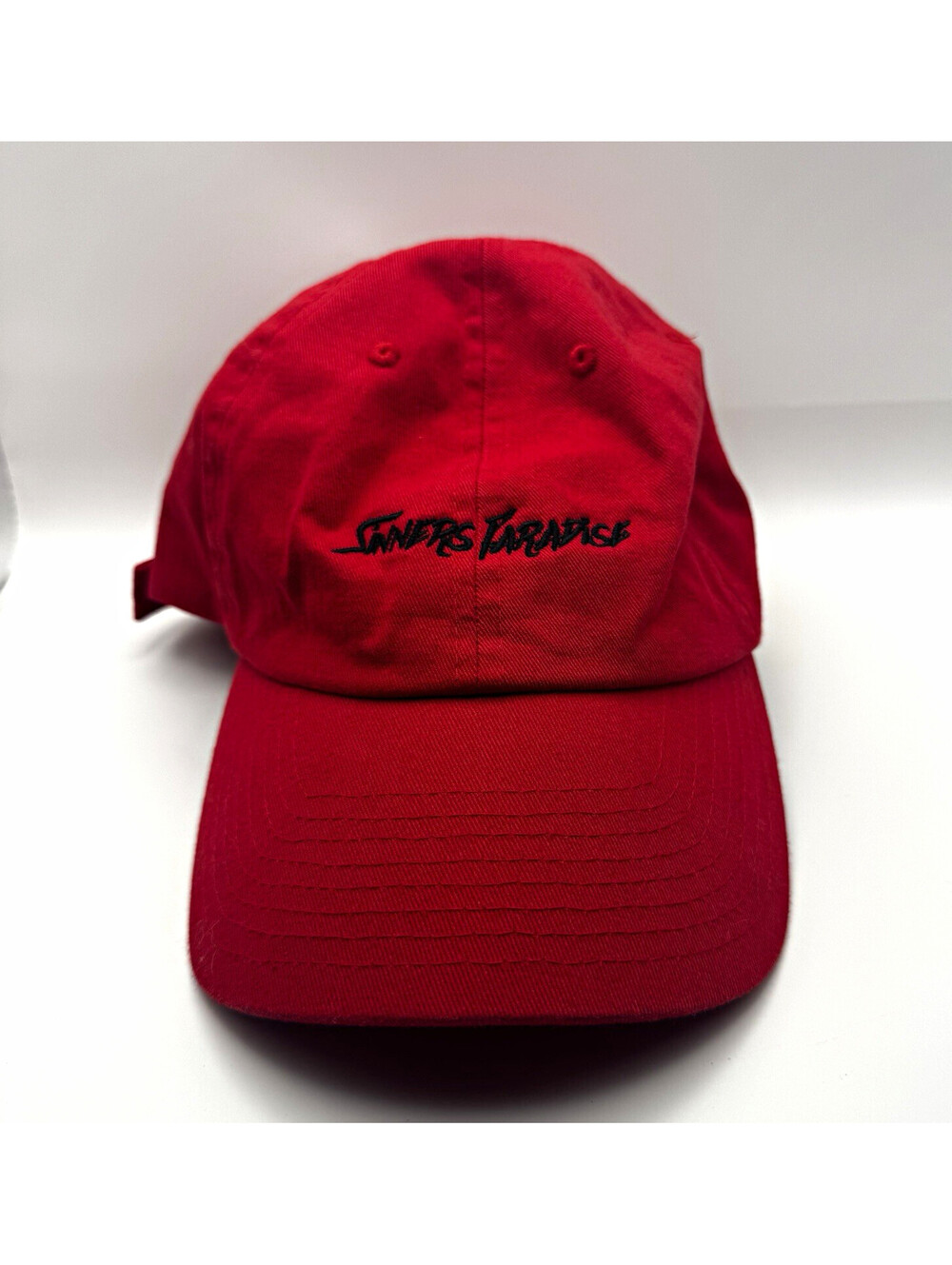 Sinners Paradise Red Dad Hat Made in USA Bayside Embroidered Strapback Cap OSFM